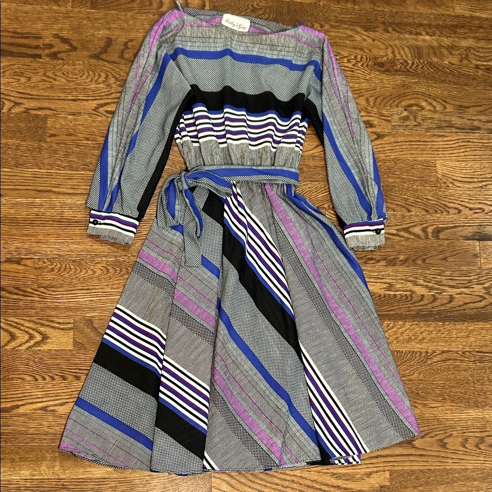 Striped Long Sleeve Dress with Belt